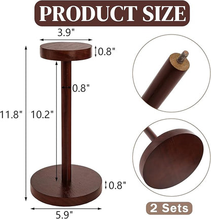Peohud 2 Pack Wood Hat Display Stand, Tabletop Rustic Cowboy Hat Rack, Vintage Wig Holder, Jewelry Display Riser Helmet Organizer for Home