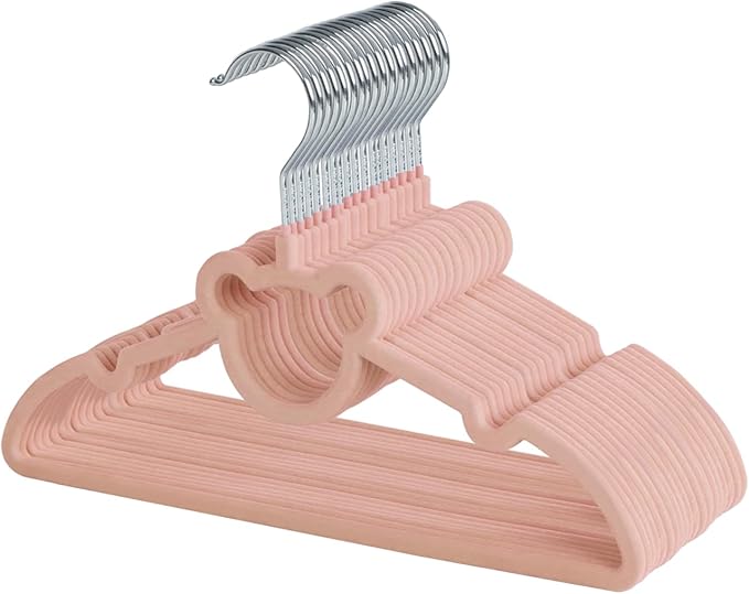 ManGotree 12.8" Kids Velvet Hangers, Non-Slip Felt Baby Clothes Hanger, Cute Bear Hanger for Nursery, Space Saving Toddler Hangers for Children's Closet (20 Pack, Pink)