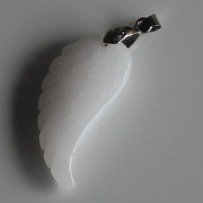 35mm Hand carved mixed gemstom angel wing for necklace pendant bead (white jade)