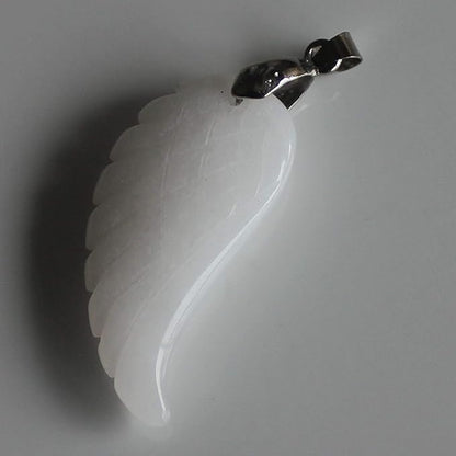35mm Hand carved mixed gemstom angel wing for necklace pendant bead (white jade)