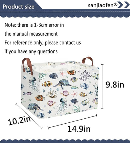 Sanjiaofeng Rectangular Kids Basket Ocean Storage Bins,Boys and Girls Storage Basket with Handles.Clothers,Toys,Books,Kid's Gifts Bins. (Ocean)