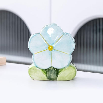 TANG SONG Ceramic Bloom Five Petals Make up Brush Holder Flower Cosmetic Storage Box Pen and Pencil Holder Desktop Organizers (Blue)