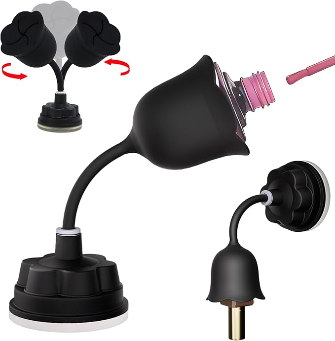 Nail Polish Bottle Holder Stand, 360° Rotating Silicone Nail Polish Case Organizer with Strong Adhesion Base, Rose-Shaped Anti-Spill Rack for Nail Art DIY (Black)