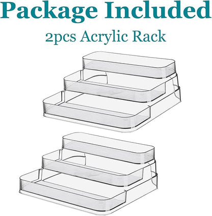 2pcs Acrylic Rack, No Assembly Clear 3 Tier Condiment Bottle Shelf Vanity Organizer for Cabinet Kitchen Bathroom