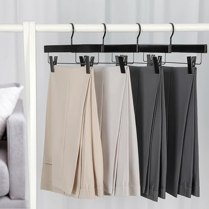 TOPIA HANGER Black Wooden Pants Hangers, Wood Skirt Hangers with Clips, Deluxe Jeans Hanger with 360° Swivel Anti-Rust Flat Hook, Smooth Finish Wood Hangers for Slacks Trousers 20 Pack, CT03B