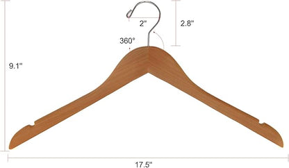 Quality Hangers Semi Curved Wooden Suit Hangers, 80-Pack Smooth Finish Solid Wood Coat Hanger with Swivel Hook, Jacket, Pant, Dress Clothes Hangers (Natural - Chrome Hook)