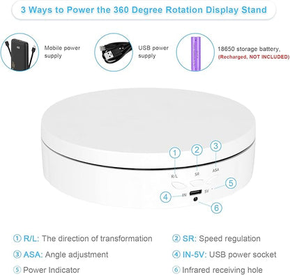 2 in 1 Motorized Rotating Display Stand with 5.74 /8.66 inch Replacement Cover, Remote Control 360 Degree Electric Turntable Display Stand Max 22lbs Load Auto Lazy Susan for Photography LiveStream
