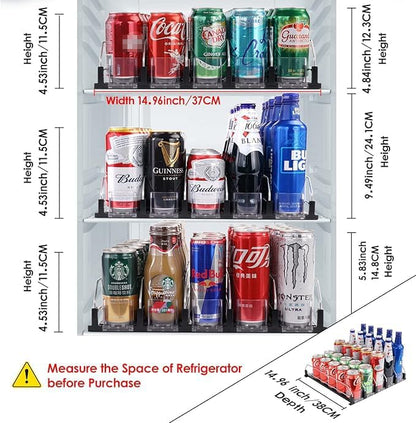 Drink Dispenser for Refrigerator, Self-Pushing Soda Can Organizer for Fridge, 5 Rows already Assembled, Automatic Can Dispenser with Spring Loaded for Refrigerator Holds 25 cans, Black