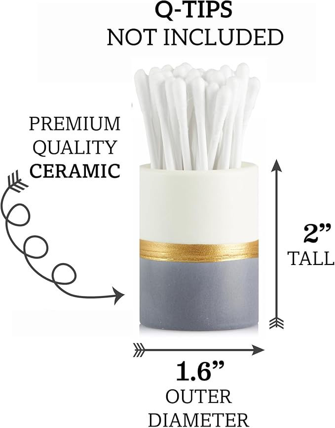 Qtip Holder - White/Navy with Gold Stripe - Q Tip Holder for Bathroom, Bathroom Vanity Decor, Floss Pick Holder, Cotton Swab Holder, Bathroom Sink Decor, Flosser Holder, Cute Bathroom Decor