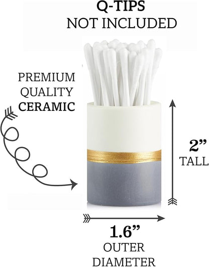 Qtip Holder - White/Navy with Gold Stripe - Q Tip Holder for Bathroom, Bathroom Vanity Decor, Floss Pick Holder, Cotton Swab Holder, Bathroom Sink Decor, Flosser Holder, Cute Bathroom Decor