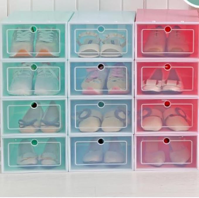 Cabilock 6pcs Stackable Transparent Shoe Containers Thicken Plastic Storage Box for Organizing Shoes for Closets Entryways and Item Storage
