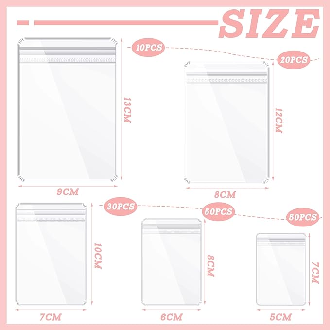 Spakon 160 Pcs Clear PVC Jewelry Bags 5 Sizes Plastic Transparent Zipper Jewelry Bag Anti Tarnish Plastic Small Storage Bags for Holding Rings Earrings