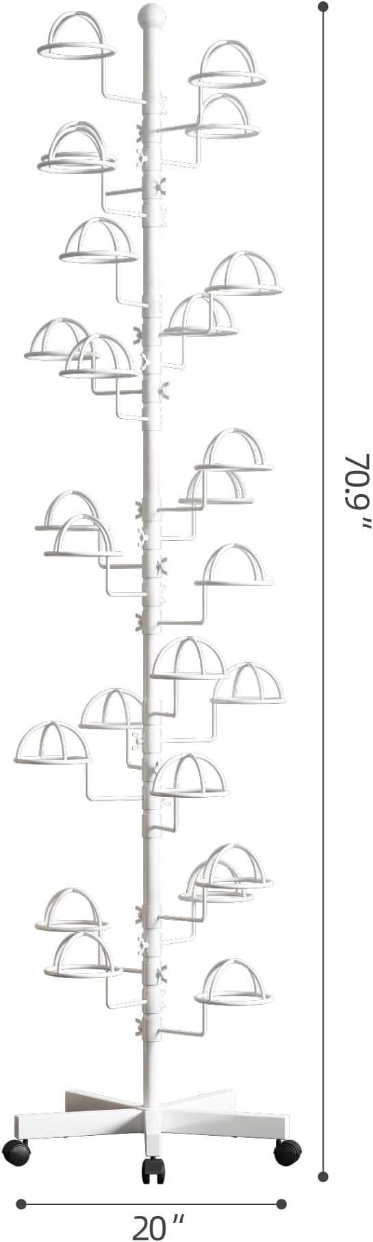 Freestanding Hats Rack Stand with 25 Customizable Circular Hooks Metal Hat Rack Hats Tree Organizer Rack Display Standing Floor Hat Stand for Home Store Commercial, White