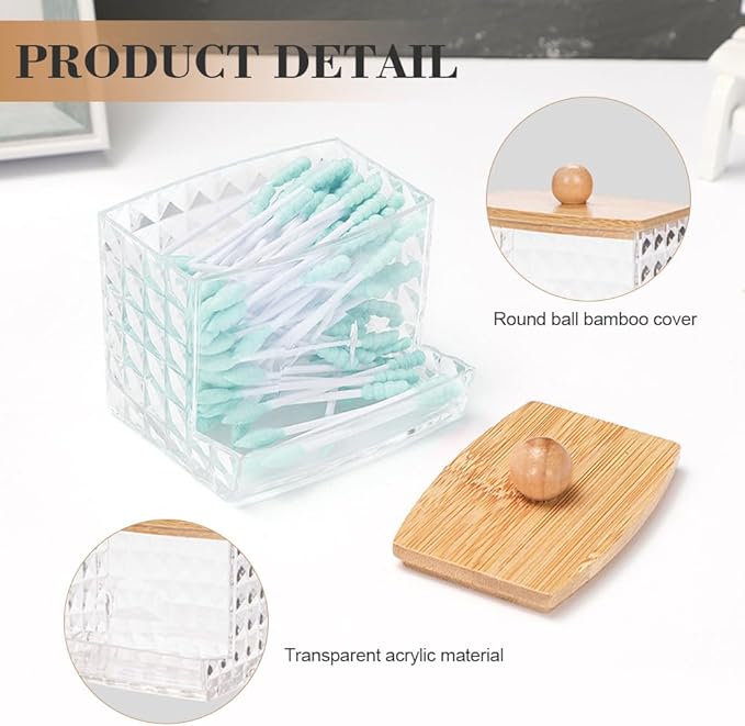 3 Pieces Makeup Remover Discs Dispenser, Cotton Makeup Remover Canister, Canister with Bamboo Lids, Holder for Cotton Swabs, Organizer Pads Makeup for Living Room