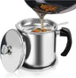 Grease Container, Bacon Grease Container with Strainer, Cooking Oil Keeper with Lid and Easy-Grip Handle (1.8L)