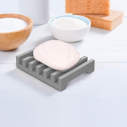 2Pcs Soap Dish Holder, Non-Slip Bathroom Accessories Silicone Soap Case Saver, Sink Deck Bathtub Shower Dish Soap Drainer, Silicone Holder for Soap, Sponges, Scrubber (Grey)