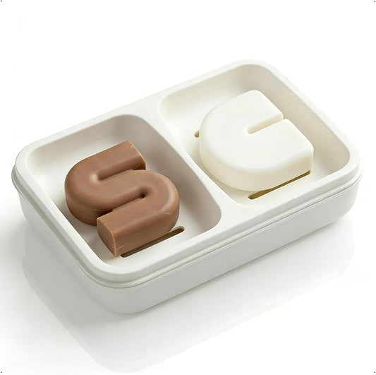 AIMAIAIMAI 2-Compartment Shampoo Bar Holder | Slotted Soap Dish with Drainage Tray for Bar Shampoo and Conditioner (1-Pack, White)