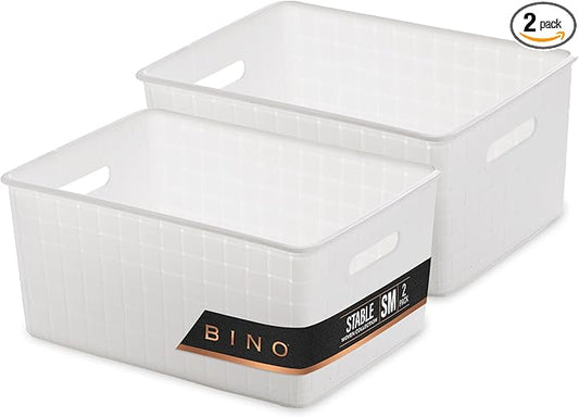 BINO | Plastic Storage Baskets Small - White | THE STABLE COLLECTION | Multi-Use Storage | Rectangular Cabinet Organizer | Baskets For Organizing with Handles | Home Office Organization and Storage