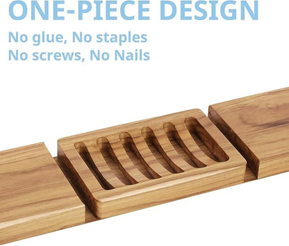 Slotted Bar Soap Holder Teak Wood by HTB, Kitchen Wooden Sponge Holder, Self Draining Soap Dish for Shower, Sink, Bathroom, Bathtub, RV