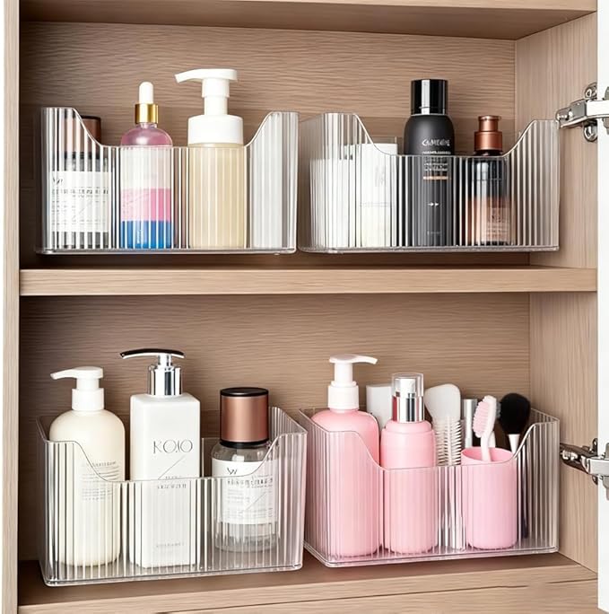Acrylic Wall Mounted Storage Racks,2Pcs Storage Box Shower Basket, Transparent Plastic Makeup Box Stackable Storage Basket for Kitchen Bathroom Cabinet Pantry and Office, with 2 Back Stickers