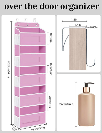 KYEVIS Over The Door Organizer, 5 Shelves Closet Door Hanging Organizer with 10 Mesh Pockets, Nursery Closet Organizer, Baby Essentials, Dorm Room Essentials for Girls
