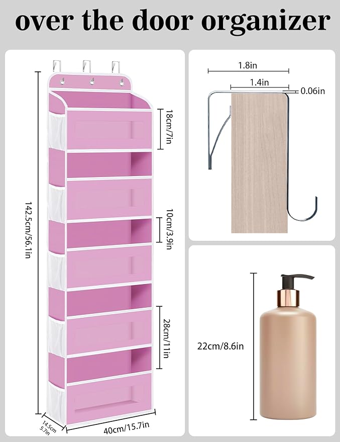 KYEVIS Over The Door Organizer, 5 Shelves Closet Door Hanging Organizer with 10 Mesh Pockets, Nursery Closet Organizer, Baby Essentials, Dorm Room Essentials for Girls