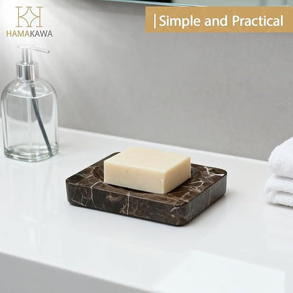 Natural Marble Soap Dish, Rectangle Emperador Dark Jewelry Dish, Dark Brown Style Shower Soap Holder, Modern Stone Sponge Holder, Bar Soap Saver Tray for Bathroom, Kitchen, Easy to Clean