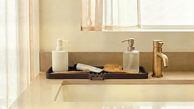 Silicone Soap Dish Tray and Sponge Holder with Drain Chute, Rectangular, Kitchen and Bathroom Sink Organizer (Black, 12"x4")