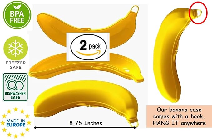Banana Keeper On The Go Outdoor Travel Case BPA-Free Fruit Protector Portable Banana Holder Cute Carrier Storage Box 2 Pack Yellow (Banana Keeper)