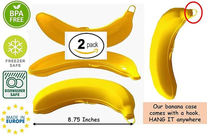 Banana Keeper On The Go Outdoor Travel Case BPA-Free Fruit Protector Portable Banana Holder Cute Carrier Storage Box 2 Pack Yellow (Banana Keeper)