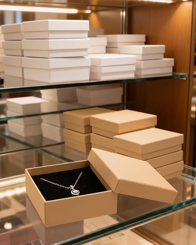 Rocutus Jewelry Gift Boxes for Necklace, Earring, Ring - Cotton Filled Cardboard Paper Jewelry Box Gift Cases for Wedding, 12 Pack Engagement, Gift Packaging, Luxury Jewelry Box, Ring Box (Kraft)