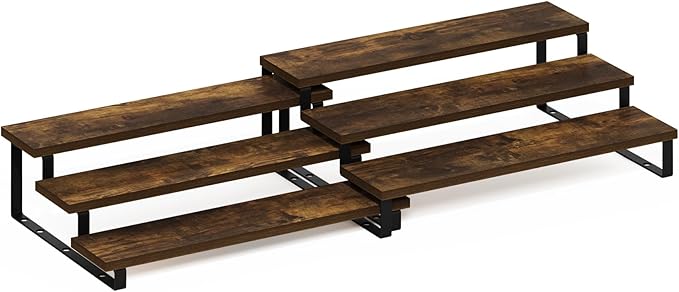 Furinno RAVEL Kitchen Countertop Organizer Set of 2, 3-Tier Counter Shelves, Kitchen Storage, Expandable, Spice Rack, for Pantry, Coffee Bar, Amber Pine