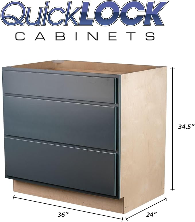 Quicklock RTA (Ready-to-Assemble) | Base Kitchen Cabinets - Shaker Style | Made in America (Needlepoint Navy, 36" Wx34.5 Hx24 D 3 Drawer)