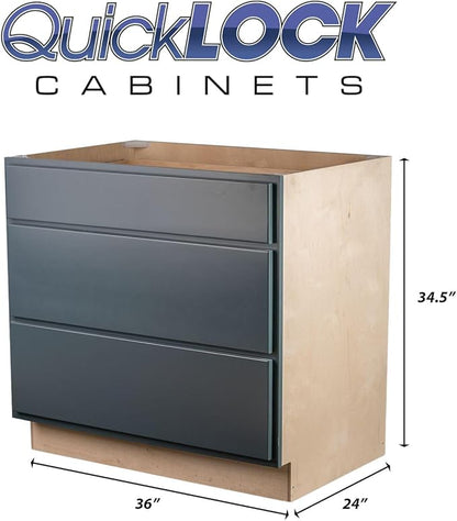 Quicklock RTA (Ready-to-Assemble) | Base Kitchen Cabinets - Shaker Style | Made in America (Needlepoint Navy, 36" Wx34.5 Hx24 D 3 Drawer)