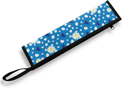 COEQINE Blue Floral Travel Silverware Case Cutlery Pouch Metal Straws Case Lightweight Portable Leafproof Flatware Organizer Case With Handles Camping Work Carry Utensil Bag