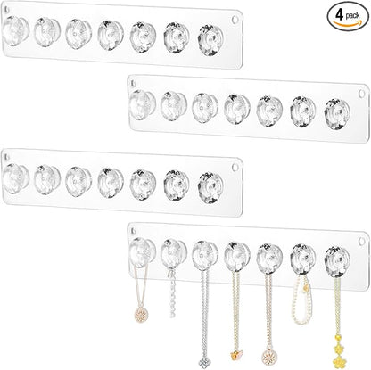 4Pcs Wall Necklace Holder for Women, Hanging Jewelry Organizer Wall Mount Crystal Holder Necklace Wall Hanger, Acrylic Bracelet Holder Organizer Jewelry Rack Adhesive Hooks Necklace Storage