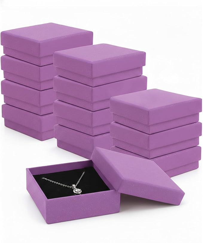Rocutus Jewelry Gift Boxes for Necklace, Earring, Ring - Cotton Filled Cardboard Paper Jewelry Box Gift Cases for Wedding, 12 Pack Engagement, Gift Packaging, Luxury Jewelry Box, Ring Box (Purple)