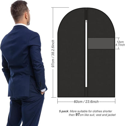 40" Garment Bag, Set of 5 Garment Bags for Hanging Clothes, Suit Garment Bag for Men, Suit Cover Bags with Clear Window for Storage Shirt, Jacket, Coat, Sweater, 5 Pack (Black)
