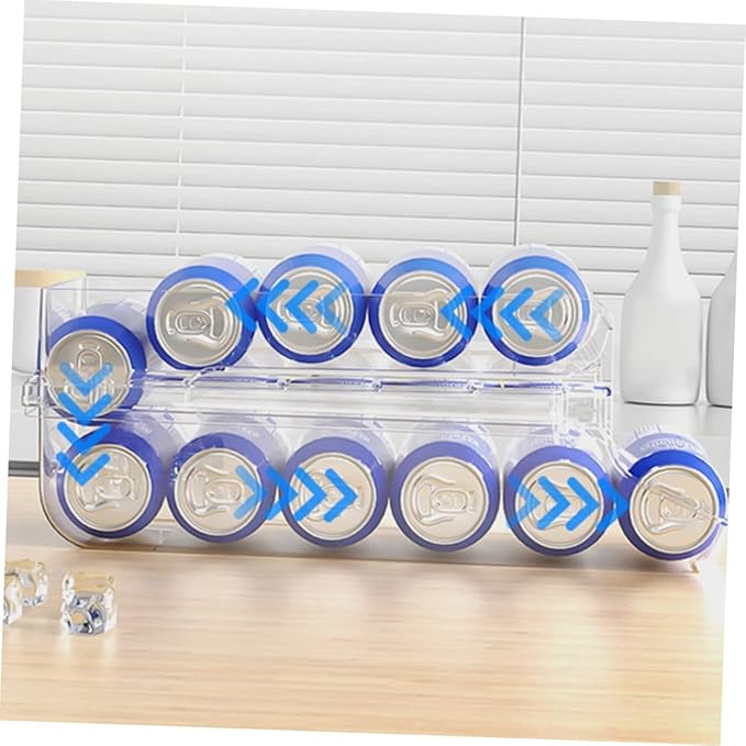 MAGICLULU Double Beverage Storage Box Fridge Organizer Drinks Bin Rolling Soda Can Dispenser for Refrigerator Pantry Can Holder