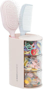 FABROK 3-Layer Hair Accessories Organizer with Brushes Holder, Rotating Small Jewelry Box for Hair Ties Clip Earring Necklaces, Bathroom Vanity Desktop Organizer Case for Cotton Swab(Pink)