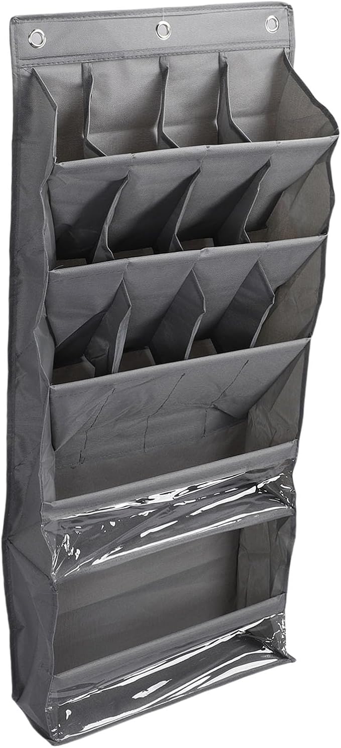 Over The Door Shoe Organizer | Breathable 600D Oxford Fabric Hanging Storage | Space Saving Shoe Rack for Closet/Bathroom/Dorm | Multi Purpose Door Organizer with 3 Hooks (Gray)
