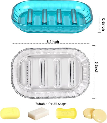 2 Pack Soap Dish Holder for Bar Soap, Bathroom Soap Dishes Bar Soap Holder Tray, Soap Dishes for Shower Bathroom, Kitchen Sink Soap Dish, Clear
