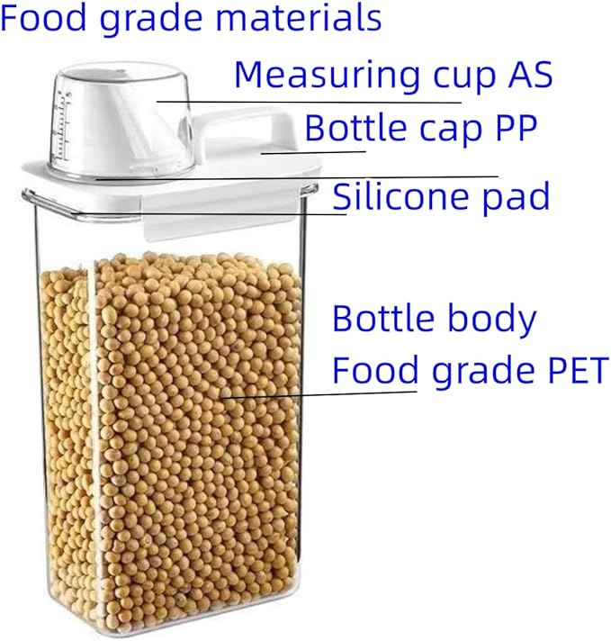 Rice Airtight Dry Food Storage Containers with Pourable Spout,Kitchen Food Cereal Storage Containers with Graduated Cap (1800ML)