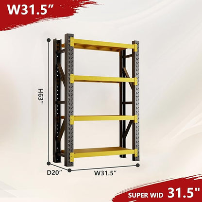 3000lbs Garage Shelving Heavy Duty, 4-Tier Metal Adjustable Garage Shelves, Storage Shelves for Warehouse, Pantry, Basement, 31.5" W X 20" D X 63" H (Black+Yellow, 31.5x20x63)