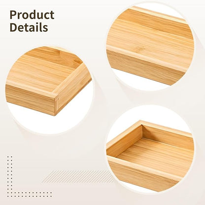 2 Pcs Bamboo Utensil Organizer Set, Small Silverware Organizer with Two Versatile Trays, Wooden Drawer Storage Solution for Kitchen Essentials, 29 x 11 x 3 cm, Natural Finish