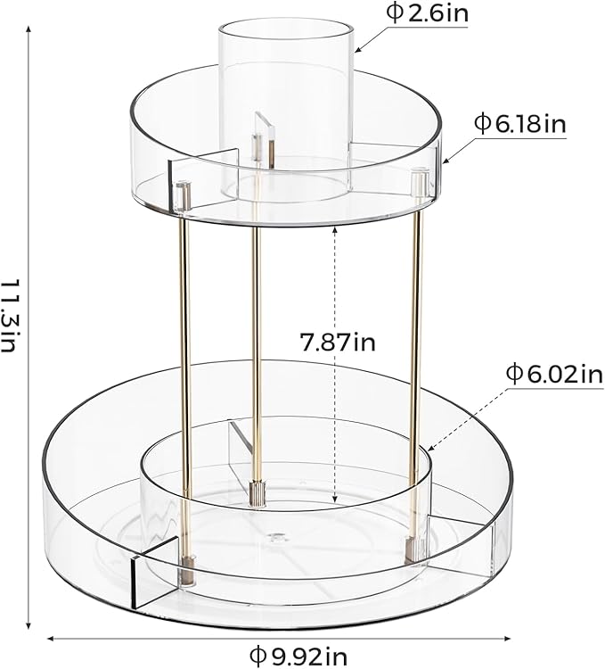 2 tier Makeup Organizer Countertop,360 Rotating Makeup Organizer for Skincare, Lipstick and Perfumes,Multi-function Cosmetic Display Cases for Vanity,Bathroom,Transparent