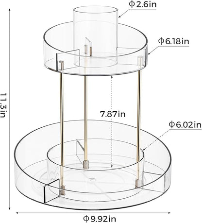 2 tier Makeup Organizer Countertop,360 Rotating Makeup Organizer for Skincare, Lipstick and Perfumes,Multi-function Cosmetic Display Cases for Vanity,Bathroom,Transparent