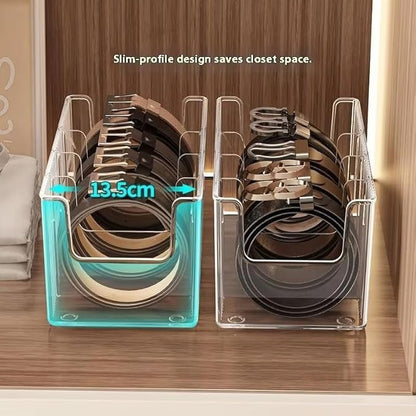 Drawer Organizer for Belt, Tie, Wallet & Accessories | Transparent Belt Storage Box with Removable Dividers – Slim Closet Organizer, Space-Saving Design, Customizable Compartments (2)