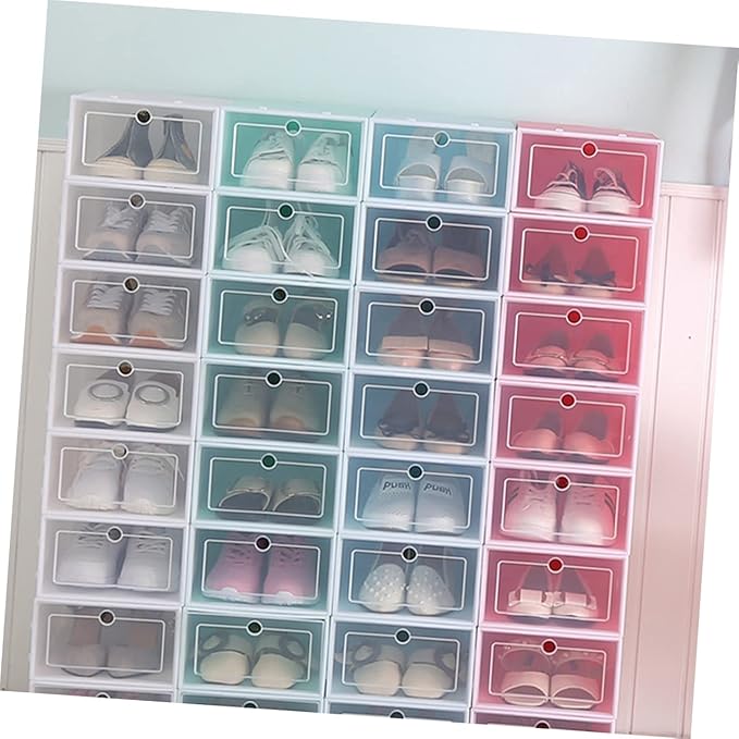 Amosfun 6pcs Transparent Stackable Shoe Storage Box Thicken Plastic Container for Sneakers Small Green for Closet Organization and Easy Access