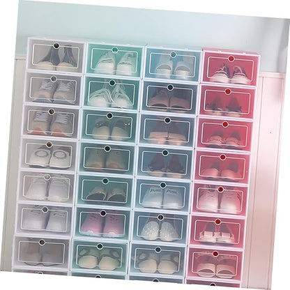 Amosfun 6pcs Transparent Stackable Shoe Storage Box Thicken Plastic Container for Sneakers Small Green for Closet Organization and Easy Access